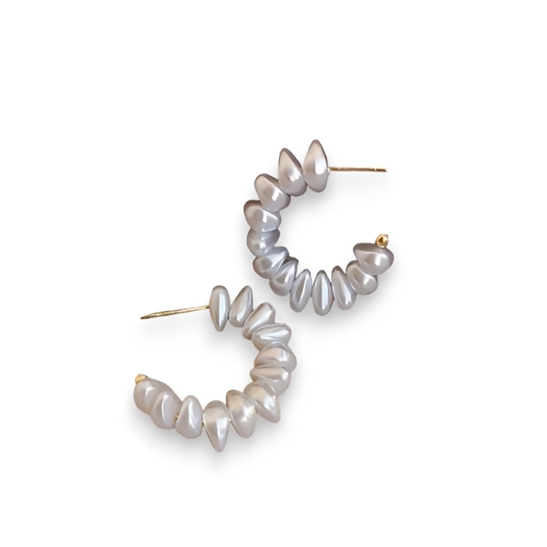 Earrings with pearls Σκουλαρίκια κρίκοι με πέρλες - ορείχαλκος, καρφωτά, μικρά, πέρλες, νυφικά
