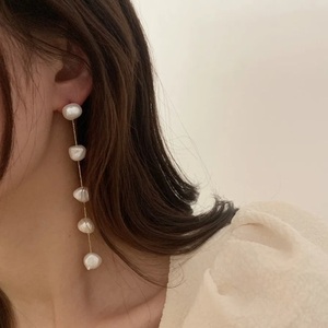 Pearl drop earrings - ορείχαλκος, καρφωτά, boho, νυφικά