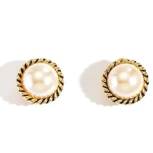 Vintage round earrings./Σκουλαρίκια vintage στρόγγυλα σε χρώμα μαύρο χρυσό και άσπρο - ορείχαλκος, καρφωτά, boho, πέρλες, μεγάλα - 2