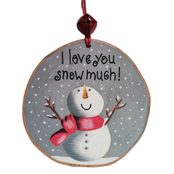 Χειροποίητο χριστουγεννιάτικο προσωποποιημένο ξύλινο στολίδι με χιονάνθρωπο - ξύλο, νονά, γιαγιά, μαμά, στολίδια