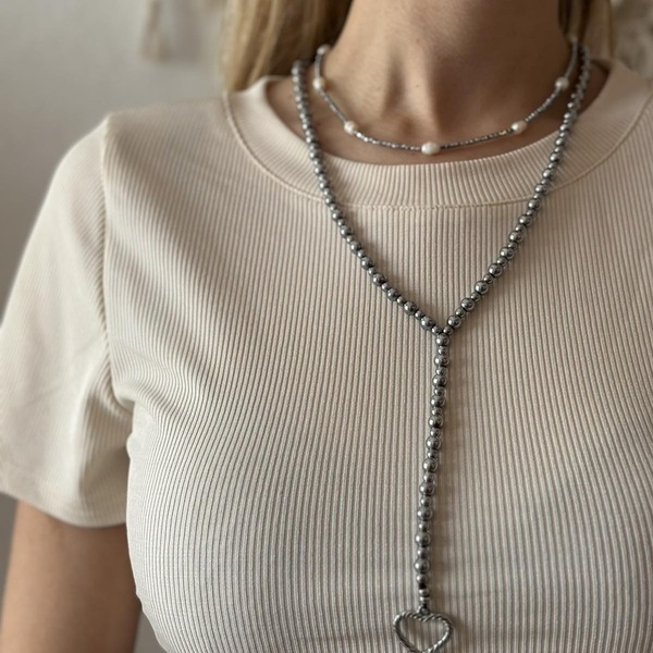 Hematite necklace - ημιπολύτιμες πέτρες, μαργαριτάρι, αστέρι, αιματίτης, κοντά - 3