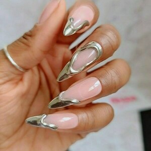 Νυχια 3D Ασημι Χρωμιο - Press On Nails - 3D Chrome 10 τεμ σετ - μακιγιάζ και νύχια