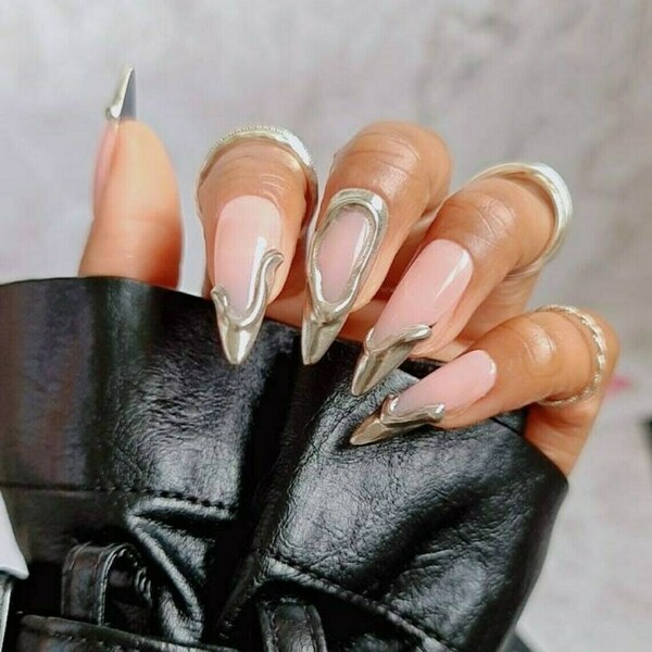 Νυχια 3D Ασημι Χρωμιο - Press On Nails - 3D Chrome 10 τεμ σετ - 2
