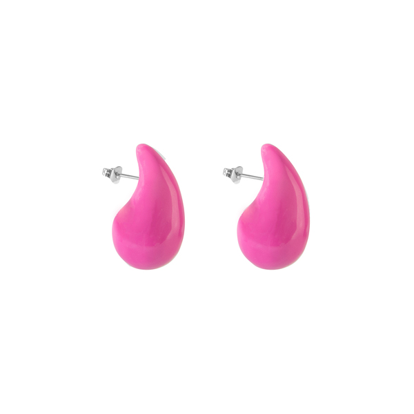 Σκουλαρίκια Ατσάλι Φούσκα "Pink Bubble" - σμάλτος, καρφωτά, ατσάλι, μεγάλα, καρφάκι