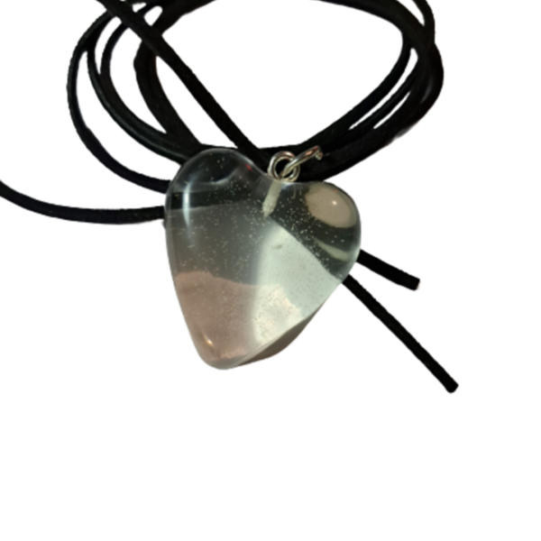 Κολιέ καρδιά διαφανείς φτιαγμένο από υγρό γυαλί 3,50cm χ 3cm - γυαλί, καρδιά, τσόκερ, δωράκι