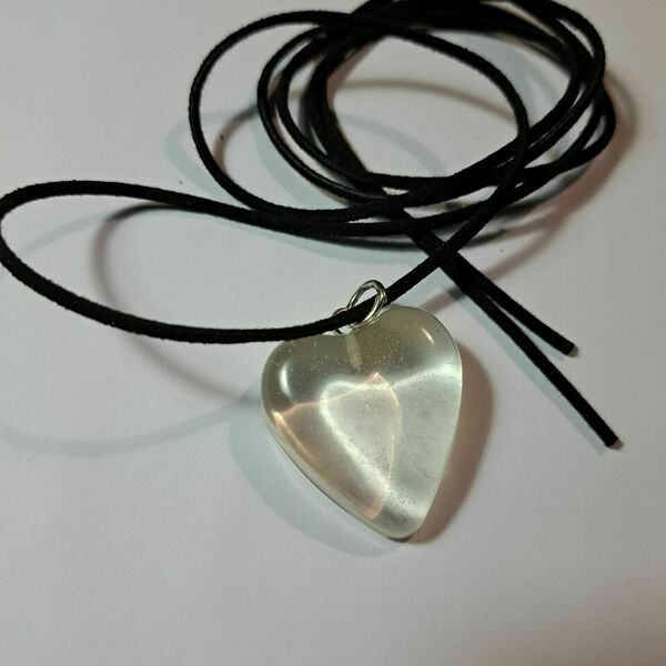 Κολιέ καρδιά διαφανείς φτιαγμένο από υγρό γυαλί 3,50cm χ 3cm - γυαλί, καρδιά, τσόκερ, δωράκι - 3