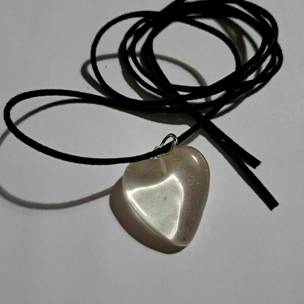 Κολιέ καρδιά διαφανείς φτιαγμένο από υγρό γυαλί 3,50cm χ 3cm - γυαλί, καρδιά, τσόκερ, δωράκι - 5