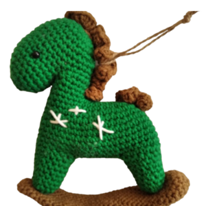 Πλεκτό κουνιστό αλογάκι στολίδι πράσινο (13cm) - νήμα, χριστουγεννιάτικα δώρα, στολίδια