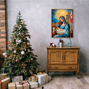 "Mother Mary and Jesus" - Αριθμημένο Συλλεκτικό αντίτυπο σε καμβά 70x95 - πίνακες & κάδρα, καμβάς, πίνακες ζωγραφικής, εικόνες αγίων - 4