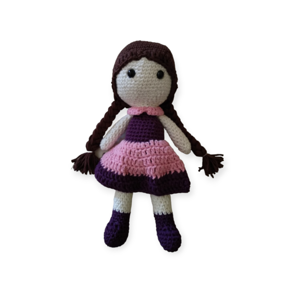 Χειροποίητη πλεκτή παιδική κούκλα Dorothy ροζ μωβ -AMI77 - λούτρινα