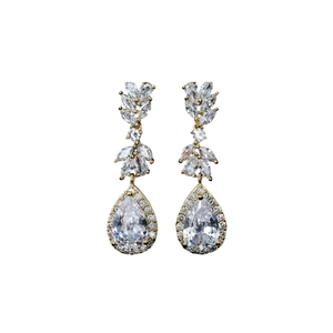 '' AURORA '' Crystal Dangle Earrings/Κρεμαστά σκουλαρίκια επίχρυσα με υψηλής ποιότητας ζιργκόν πέτρα, μπορούν να φορεθούν τόσο σε μια επίσημη περίσταση όσο και ως νυφικό κόσμημα. - ασήμι, στρας, επιχρυσωμένα, ορείχαλκος, νυφικά