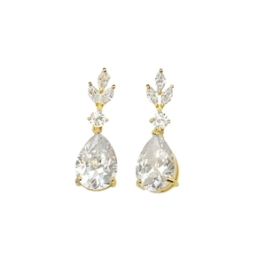 '' EVELYN '' Fashion Water Drop Zircon Dangle gold Earrings / σκουλαρίκια επίχρυσα νυφικά και για επίσημες περιστάσεις με πέτρες υψηλής ποιότητας ζιργκόν - ασήμι, επιχρυσωμένα, ορείχαλκος, πέρλες, νυφικά