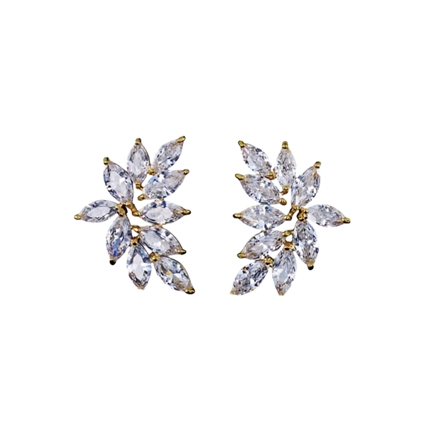 '' AMELIA '' Leaf gold Zircon Stud Earrings / σκουλαρίκια επίχρυσα νυφικά και για επίσημες περιστάσεις με πέτρες υψηλής ποιότητας ζιργκόν - ασήμι, στρας, επιχρυσωμένα, ορείχαλκος, νυφικά