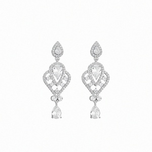 '' EMMA '' Luxury handmade silver Earrings / σκουλαρίκια επιπλατινωμένα νυφικά και για επίσημες περιστάσεις με πέτρες υψηλής ποιότητας ζιργκόν - ασήμι, στρας, επιχρυσωμένα, ορείχαλκος, νυφικά