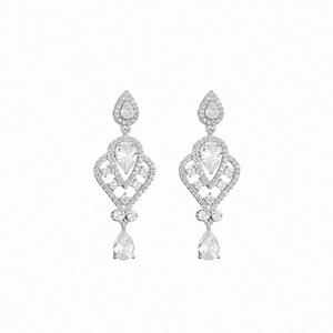 '' EMMA '' Luxury handmade silver Earrings / σκουλαρίκια επιπλατινωμένα νυφικά και για επίσημες περιστάσεις με πέτρες υψηλής ποιότητας ζιργκόν - ασήμι, στρας, επιχρυσωμένα, ορείχαλκος, νυφικά - 2