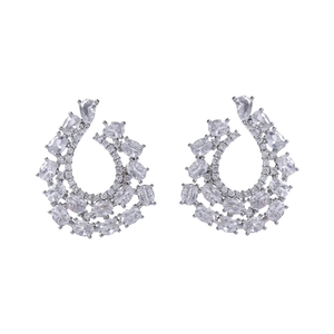 '' SOPHIA '' Clear Zircon Circle Shape Stud Earrings/Κρεμαστά σκουλαρίκια επιπλατινωμένα με υψηλής ποιότητας ζιργκόν πέτρα, μπορούν να φορεθούν τόσο σε μια επίσημη περίσταση όσο και ως νυφικό κόσμημα. - ασήμι, στρας, επιχρυσωμένα, ορείχαλκος, νυφικά - 2