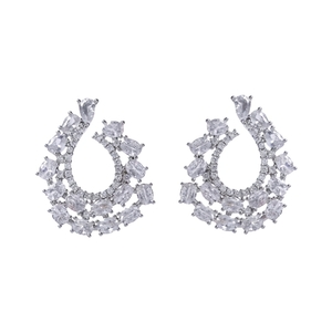 '' SOPHIA '' Clear Zircon Circle Shape Stud Earrings/Κρεμαστά σκουλαρίκια επιπλατινωμένα με υψηλής ποιότητας ζιργκόν πέτρα, μπορούν να φορεθούν τόσο σε μια επίσημη περίσταση όσο και ως νυφικό κόσμημα. - ασήμι, στρας, επιχρυσωμένα, ορείχαλκος, νυφικά