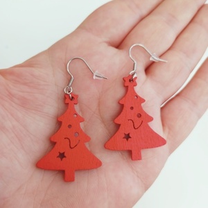 Ξύλινα Σκουλαρίκια Χριστουγεννιάτικο Δέντρο - ξύλο, μοντέρνο, κοσμήματα, χριστουγεννιάτικα δώρα, δέντρο - 3