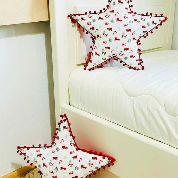 Χριστουγεννιάτικο μαξιλάρι αστέρι - ύφασμα, αστέρι, λευκά είδη, γιαγιά - 3