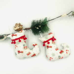 Χριστουγεννιάτικο υφασμάτινο στολίδι μπότα ξωτικού με τρέσα πομ πον - ύφασμα, μαμά, δασκάλα, στολίδια - 2
