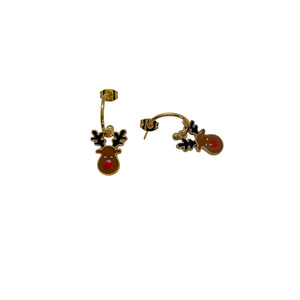 Σκουλαρίκια κρίκοι ατσάλινοι χρυσοί με τον Ρούντολφ - διάμετρος 20mm - μέταλλο, νονά, κοσμήματα, δασκάλα - 3