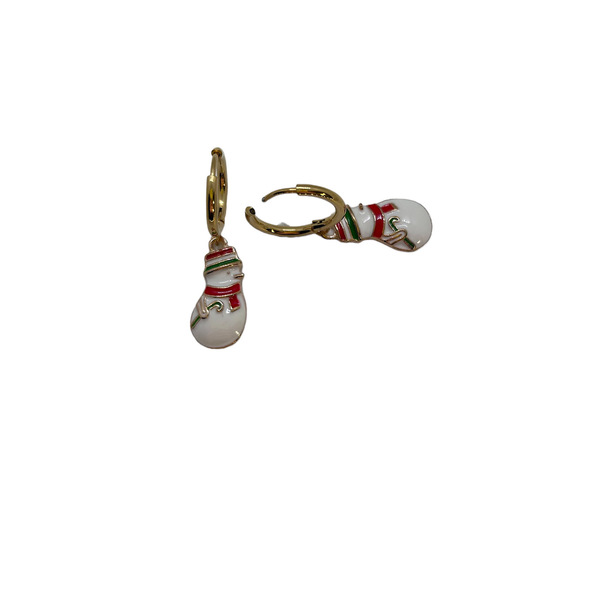 Σκουλαρίκια ατσάλινοι κρίκοι "Snowman" - 18mm - μέταλλο, νονά, κοσμήματα, δασκάλα, χιονάνθρωπος - 3