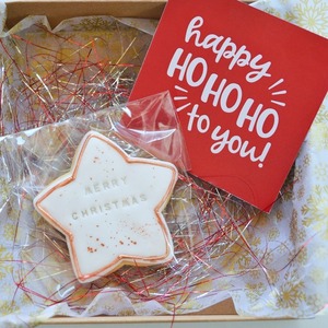 Κουτί δώρου με χριστουγεννιάτικο μπισκότο, γούρι ρόδι και μία κάρτα ευχών - ξύλο, νονά, ρόδι, σετ δώρου - 5