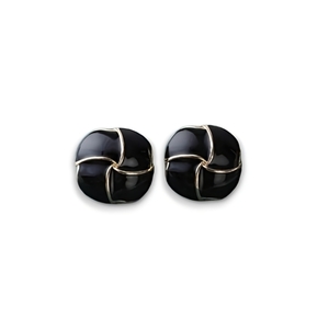 Vintage black/ σκουλαρίκια σε χρώμα μαύρο με χρυσές γραμμές - ασήμι, ορείχαλκος, boho, νυφικά, επιπλατινωμένα - 2