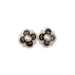 Vintage retro earings / vintage σκουλαρίκια χειροποίητα με μαύρο άσπρο και χρυσό - ασήμι, ορείχαλκος, καρφωτά, boho, νυφικά - 2