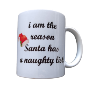 Χριστουγεννιάτικη λευκή κούπα πορσελάνης 325ml με εκτύπωση "Naughty list" - πηλός, άγιος βασίλης, είδη κουζίνας