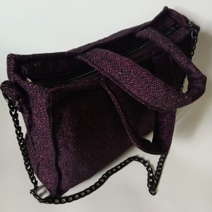 Γυναικεία χειροποίητη τσάντα από χειμωνιάτικο ύφασμα χειρός ώμου ή χιαστί με μαύρη αλυσίδα - ύφασμα, ώμου, χιαστί, all day, χειρός - 4