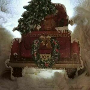 Φωτισμένο, Χριστουγεννιατικο , ξύλινο φορτηγό, φορτωμένο με χιονισμένο δέντρο, στεφανι και δωρα!!!! - ξύλο, διακοσμητικά, χριστουγεννιάτικα δώρα - 2