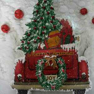 Φωτισμένο, Χριστουγεννιατικο , ξύλινο φορτηγό, φορτωμένο με χιονισμένο δέντρο, στεφανι και δωρα!!!! - ξύλο, διακοσμητικά, χριστουγεννιάτικα δώρα - 3
