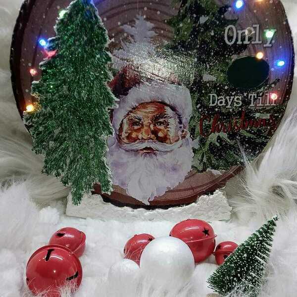 Φωτιζόμενη Χριστουγεννιάτικη διακόσμηση, μαυροπίνακας, μέρες μέχρι τα Χριστούγεννα, Άγιος Βασίλης, Χριστουγεννιάτικο δέντρο, Ξυλινο, χιονισμενο διακοσμητικο, - ξύλο, διακοσμητικά, άγιος βασίλης, δέντρο - 3