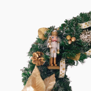 Χριστουγεννιάτικο χιονισμένο στεφάνι 45 εκατοστών διακοσμημένο με χρυσά στοιχεία - στεφάνια, βελούδο, διακοσμητικά, χιονονιφάδα, κουκουνάρι - 2