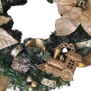 Χριστουγεννιάτικο χιονισμένο στεφάνι 45 εκατοστών διακοσμημένο με χρυσά στοιχεία - στεφάνια, βελούδο, διακοσμητικά, χιονονιφάδα, κουκουνάρι - 3