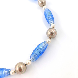 Κολιέ με βενετσιάνικες γυάλινες χάντρες, shell pearls και ασήμι 925 - ασήμι 925 - 3