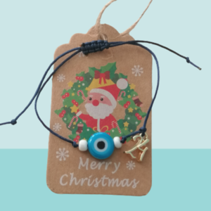 Βραχιόλι γουρι 24 με μάτι γαλάζιο κ ασπρες χαντρες - κορδόνια, μάτι, χριστουγεννιάτικα δώρα, γούρια, οικονομικα γουρια - 2