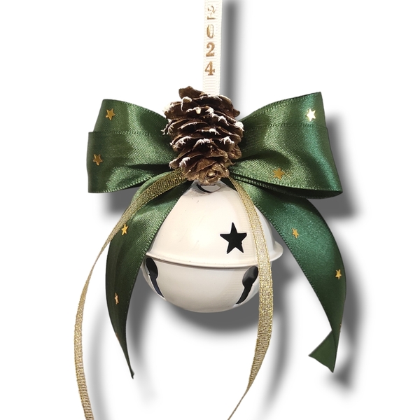 Κουδουνάκι λευκό, χριστουγεννιάτικο στολίδι, 6,5εκ. διάμετρος - μέταλλο, άγιος βασίλης, στολίδια