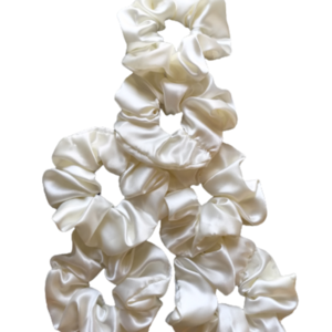 Cream Satin L Scrunchie - Κρεμ σατέν λαστιχάκι μαλλιών - ύφασμα, λαστιχάκια μαλλιών, satin scrunchie - 2