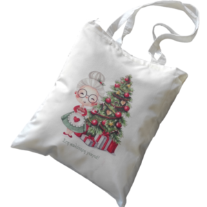Χριστουγεννιάτικη λευκή υφασμάτινη tote bag με μακρύ χερούλι για την γιαγιά 37χ41εκ. - ύφασμα, γιαγιά, αξεσουάρ, δέντρο, προσωποποιημένα