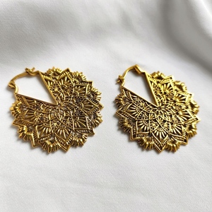 Σκουλαρίκια boho χρυσά ασημί κρεμαστά mandala επιχρυσωμένα - επιχρυσωμένα, χαλκός, μικρά, boho, φθηνά - 2