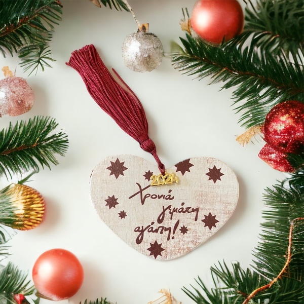 Χριστουγεννιάτικη καρδια - ξύλο, γιαγιά, μαμά, χιονονιφάδα, στολίδια - 2