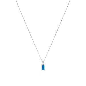 Κολιέ Ατσάλι Zircon "Blue Βox" - charms, επάργυρα, μακριά, ατσάλι, ζιργκόν