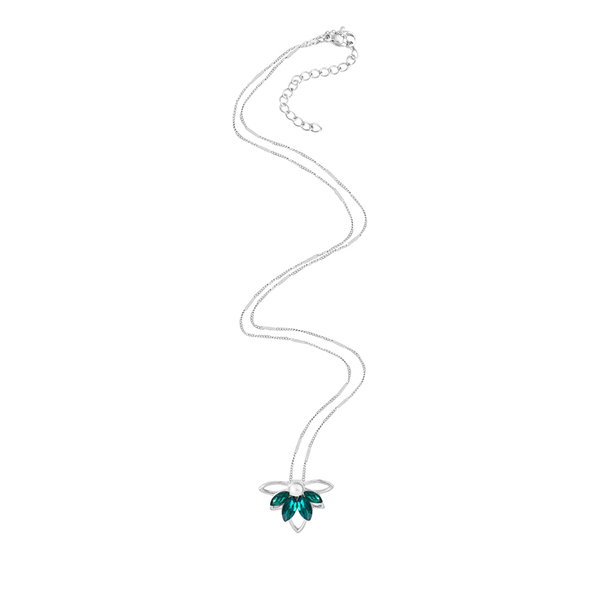 Κολιέ από Ατσάλι "Green Zircon Flower" - charms, μαργαριτάρι, επιχρυσωμένα, ορείχαλκος, κοντά - 2