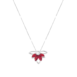 Κολιέ από Ατσάλι "Red Zircon Flower" - charms, μαργαριτάρι, επάργυρα, κοντά, ατσάλι