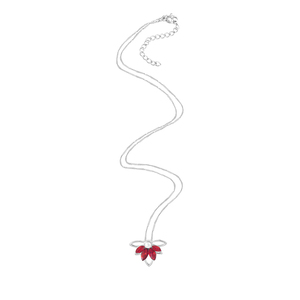 Κολιέ από Ατσάλι "Red Zircon Flower" - charms, μαργαριτάρι, επάργυρα, κοντά, ατσάλι - 2