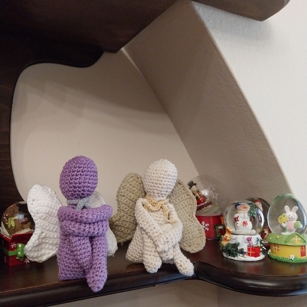 Boho πλεκτός άγγελος καθιστός 13cm - ύφασμα, σπίτι, crochet, amigurumi, μινιατούρες φιγούρες - 2