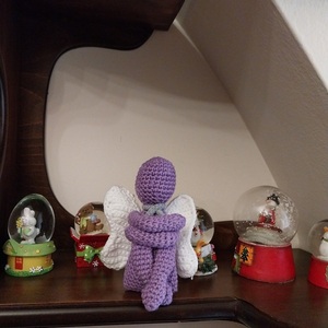 Πλεκτός άγγελος καθιστός σε χρώμα μωβ13cm - νήμα, μαμά, δασκάλα, διακοσμητικά, αγγελάκι - 4