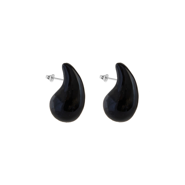 Σκουλαρίκια Ατσάλι Φούσκα "Black Bubble" - σμάλτος, καρφωτά, ατσάλι, μεγάλα, καρφάκι